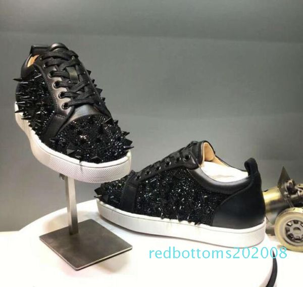

2018 red bottoms кроссовок для мужчин повседневных женщин роскошного синего кристалла на открытый воздух кружевных дизайнер chaussures zapat, Black
