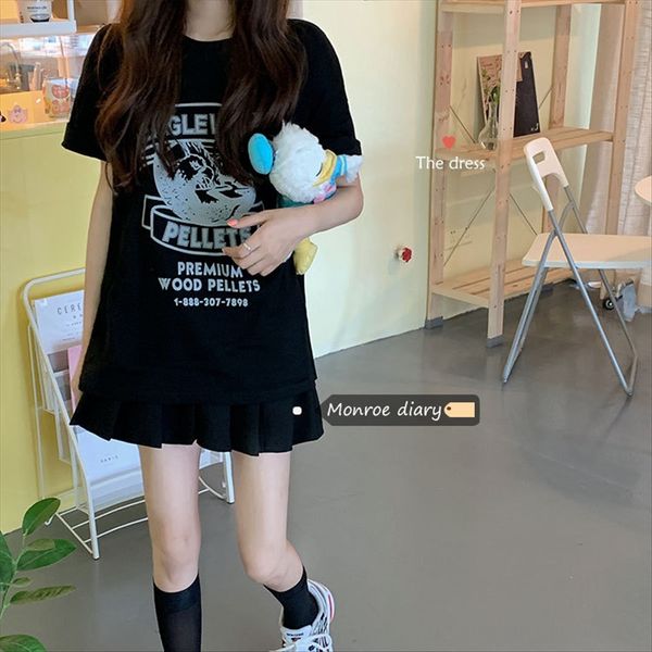 

ins short-sleeved t-shirt long letter loose slim student half-sleeved fashionable girl ins short-sleeved t-shirt long letter loose s, White