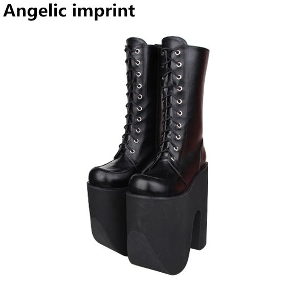 

angelic imprint mori girl women punk motorcycle boots lady lolita boots woman super high wedges heels pumps platform shoes 20cm, Black
