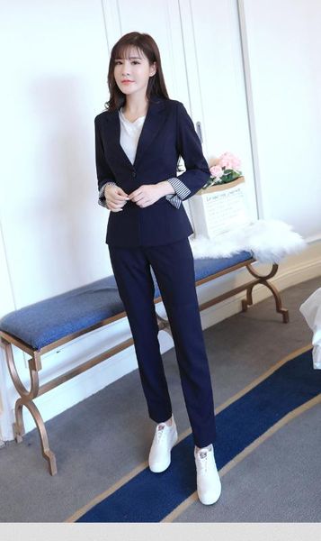 

women's suit 2019 autumn new casual fashion temperament slim double-breasted solid color small suit trousers two-piece, White;black