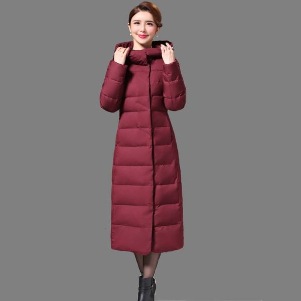 

2019 new winter women hooded long white duck down jackets plus size female thicken warm outerwear down coat puffer parka m20, Black