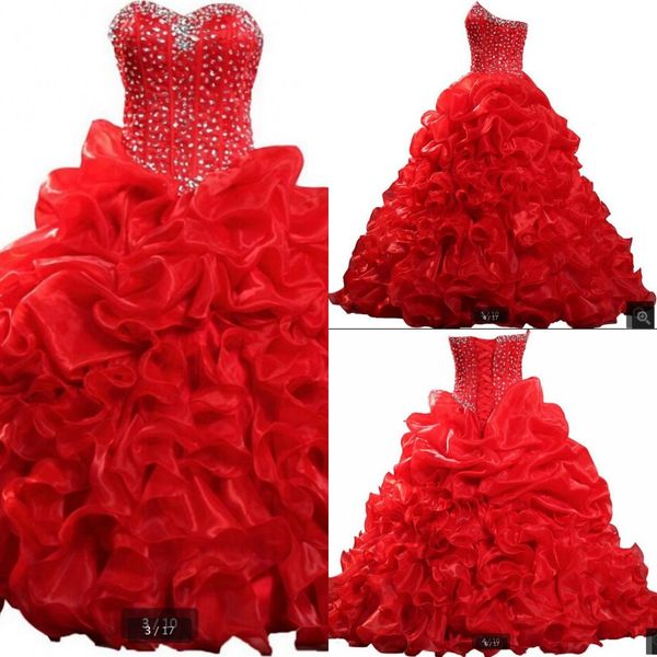 

2019 elegant gorgeous red ball gown heavily beading prom dress strapless ruffled pick-ups sweet 16 stylish prom gowns ing, Black