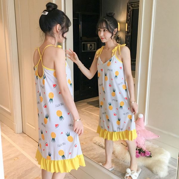 

2020 new summer lingerie spaghetti strap nightgowns for women home dress sleepwear girl print nightdress night dress nighty, Black;red
