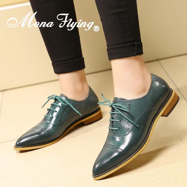 

mona flying genuine leather oxfords hand-made leather flats lace-up pointed toe wingtip derby saddle shoes for women girl y089-1, Black