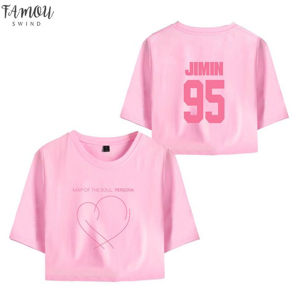 

v neck korean kpop j hope suga jin map of the soul persona print crop womens t shirts girls short sleeve, White