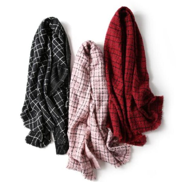 

scarf female winter cashmere scarf imitation european and american style classic plaid scarf neck decoration warm shawl, Blue;gray