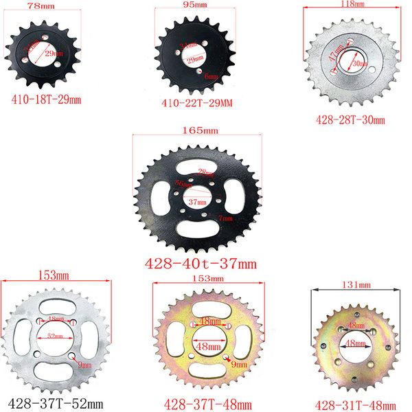 

motorcycle scooter drive gear 410 428 big sprocket 18t 22t 28t 31t 37t 40t sprockets ing