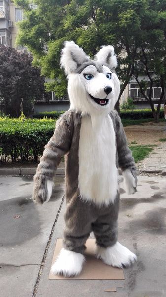 Costume professionale personalizzato Fursuit Husky Mascotte Cartoon husky husky lupo personaggio animale Vestiti Festa di Halloween Vestito operato