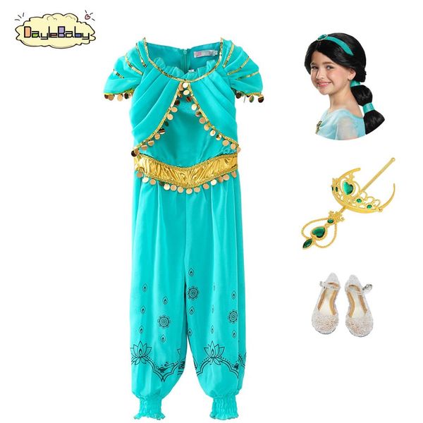 

daylebaby girls aladdin's lamp jasmine princess costumes cosplay for children halloween party belly dance dress indian princess, White