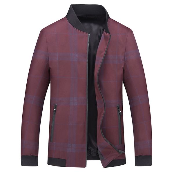 

jackets classic style new business casual plaid rib sleeve youth men stand collar mens coat autumn gentleman fashion, Black;brown