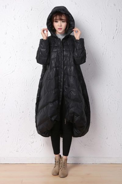 

loose style down coat short front winter coat large hem down, Black