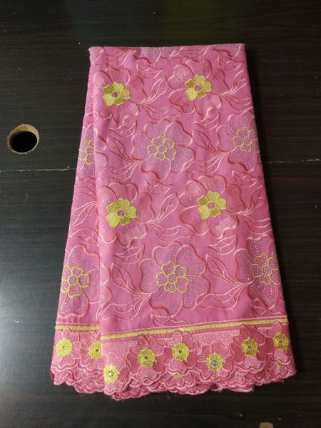 

5yards beautiful pink african cotton fabric and rhinestone flower deign swiss voile lace embroidery for dress bc48-6