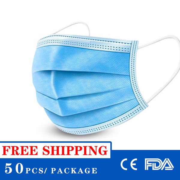

in stock 50pcs blue disposable non woven ear-loop 3-ply dust face mask dhl ing