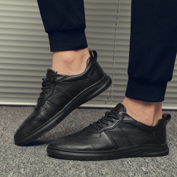 

autumn men shoes outdoor breathable moccasins casual shoes british style match flats fashion genuine leather flats men, Black