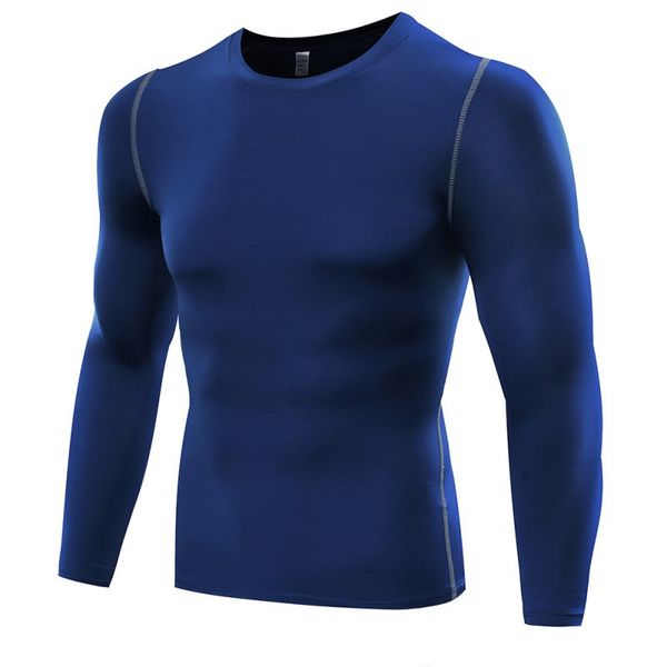 

fitness men long sleeve shirt clothes thermal muscle bodybuilding compression tights base layer seamless 7, Black;blue