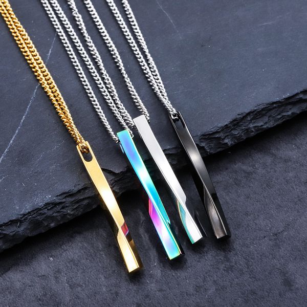 

simple design irregular stick pendant bar stainless steel hip hop necklace men link chain geometric necklace punk, Silver