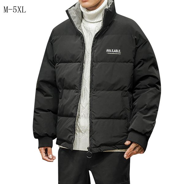 

streetwear men's winter pure color cotton thickening warm cotton clothing padded coat chaqueta hombre jaqueta masculino, Black