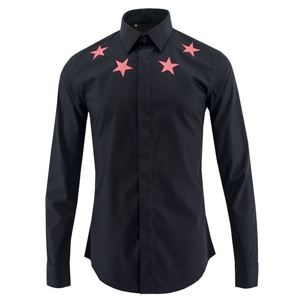 

red five stars long sleeve shirt brand men's wear shirt men's slim fit male, White;black