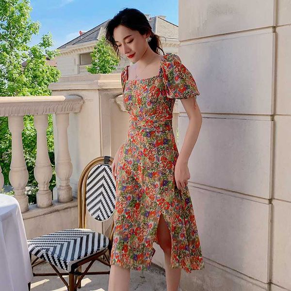 

party dresses women long floral chiffon dress summer 2021 runway korean vintage elegant night boho tropical beach vacation, White;black