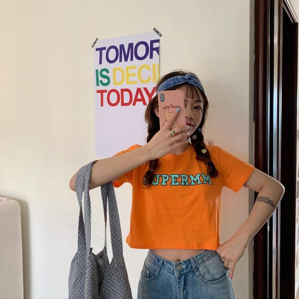 

2020 printed short-sleeved women's summer slim navel-short base bm 2020 printed short-sleeved shirt women's summer slim navel-free, White