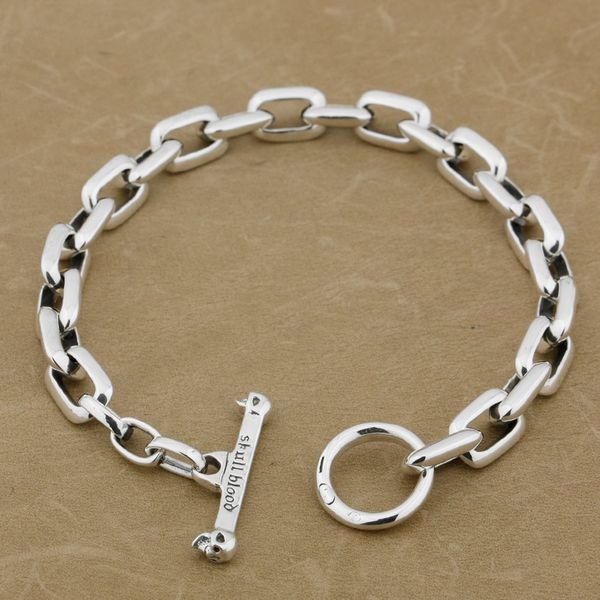 

925 sterling silver handmade chain mens biker rocker punk bracelet 8w007, Black