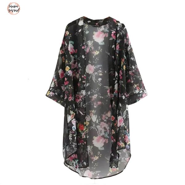 

прибытие нового sunproof кардиган женщин способ печати шифон бикини cover up кардиган coat 2 цвета лето камиз, White