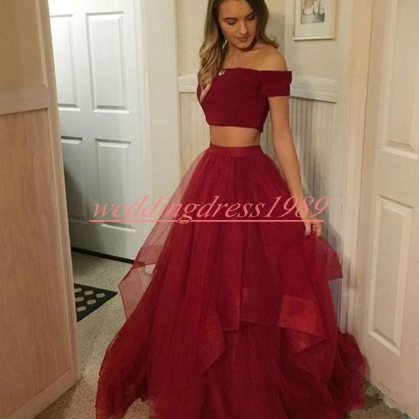 Perfeito Two Pieces Prom Vestidos Africano Tulle Alças Tiered Vestido Robe De Soiree formal Vestidos Juniors Longo Sexy partido