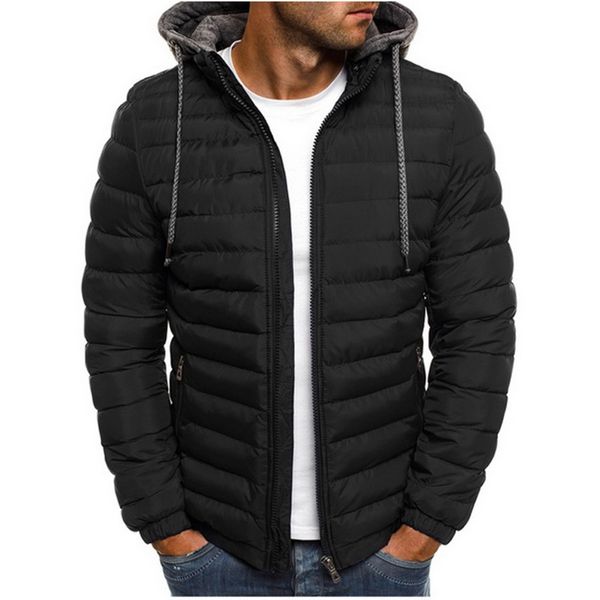 

men hooded parka coats winter warm outwear slim fit men fashion hoody parka jackets zipper casual streetwear 2019 men clothing, Black