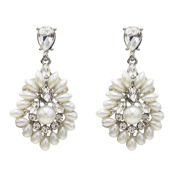 

elegant flower pearl crystal rhinestone drop earrings bridal gold silver metal wedding rhinestone earring party jewelry, Golden