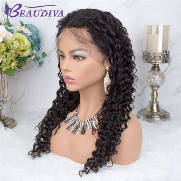 

beau diva 360 lace frontal wig deep wave human hair lace front wigs peruvian virgin hair wigs for women full end, Black;brown