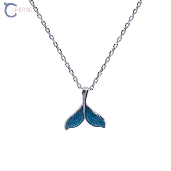 

lekong mermaid fishtail cute 925 silver slide pendant necklace for women