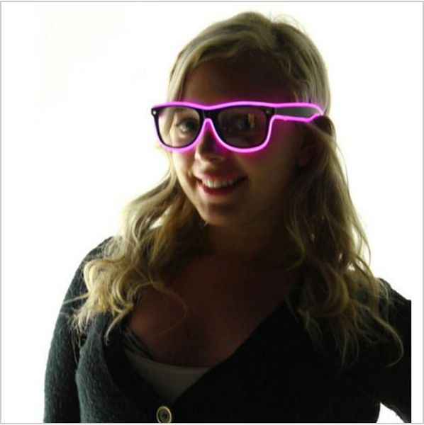 Groothandel-brillen El Wire Fashion Neon LED Light Up Shutter Shaped Glow Sun Glasses Rave Costume Party DJ Bright SunGlasses OOA7136