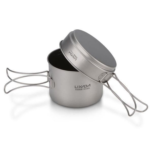 

ultralight cookset outdoor camping cookware set 1100ml pot and 350ml fry pan with folding handles