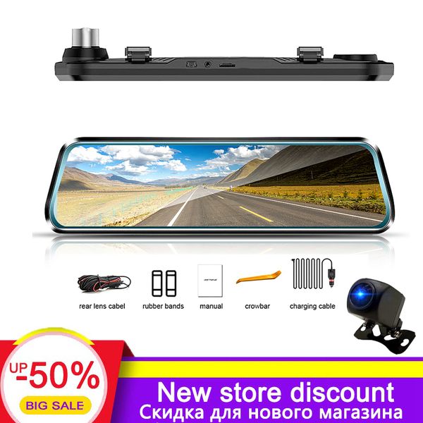

hgdo dash cam rearview mirror car dvr full hd 1080p 10 inch touch screen recorder dual lens night vision camera video registrar