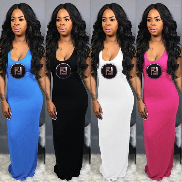 

long dresses women luxury ff designer dress summer tank dress solid color sequined bodycon, Black;gray