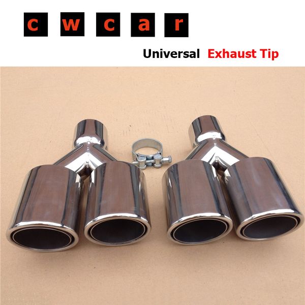 

1 pair 63mm in -89mm out 304 stainless steel tail pipe 1to2 dual exhaust muffler universal tip