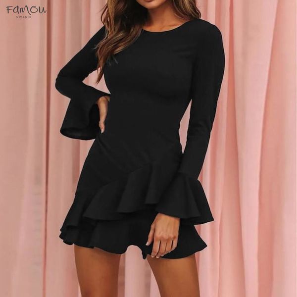 

us warehouse dress women fashion butterfly sleeve solid o neck dress ladies casual loose ruffley mini dress women 2020aug7, Black;gray