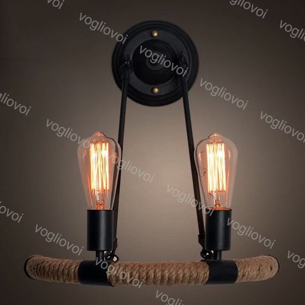 

wall lamps american antique metal hemp rope e27 2heads semicircle for bar counter stair corridor loft country balcony industrial project dhl