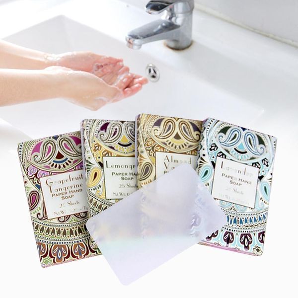 

25pcs/box outdoor travel soap paper washing hand bath clean scented slice sheets disposable box soap portable mini paper soap