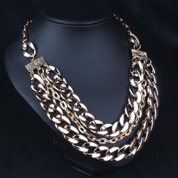 

fashion punk gold plated multilayer layered metal link chain choker necklace, Silver