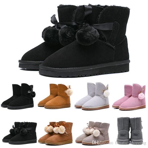 

fashion luxury designer women boots wgg ankle knee australia snow booties bailey hairball ladies bow tie womens winter boot drop shipping, Black