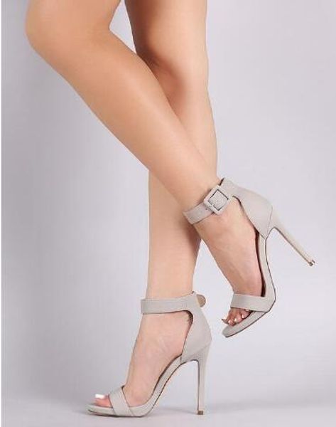 Hot Sexy Fashion White Stretch Fabric Buckle Strap Shoes Peep Toe Cover Heel Women Shoes Thin Heels Sandali da donna di grandi dimensioni