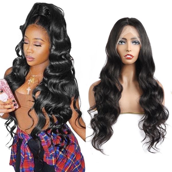 

прозрачные парики шнурка 13x6 человеческих волосы парики шнурка воды волна человеческих волос передних парики yaki прямого бразильского тело, Black;brown