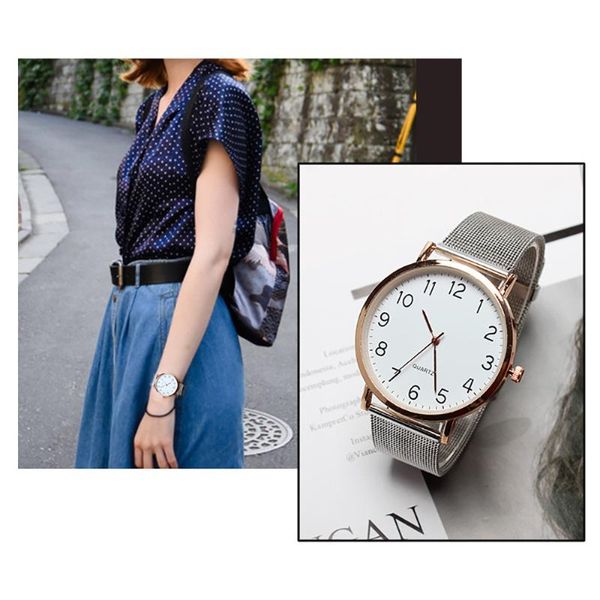 

classic style women watches dial analog quartz wristwatch simple clock leather belt strap ladies gift montre femme*m, Slivery;brown