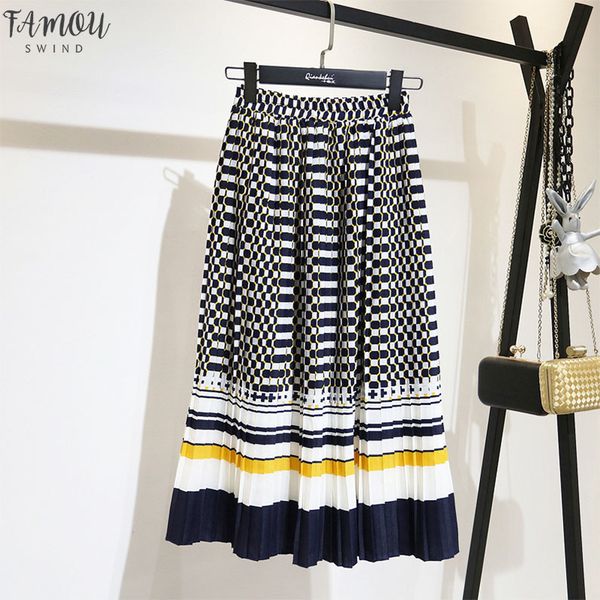 

2019 spring fashion new black white dot contrast color pleated elastic high waist skirt all-match female's bottoms yf129