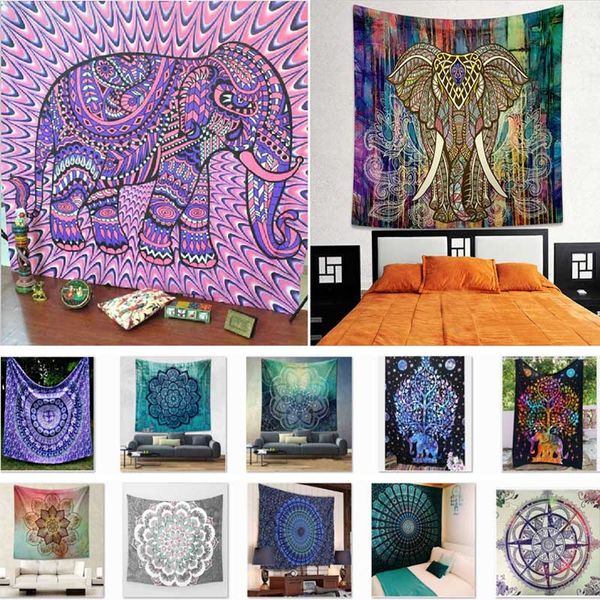 

22 styles tapestries bohemian mandala beach tapestry hippie throw yoga mat towel elephant peacock beach shawl bath towel 150*130cm xd21117
