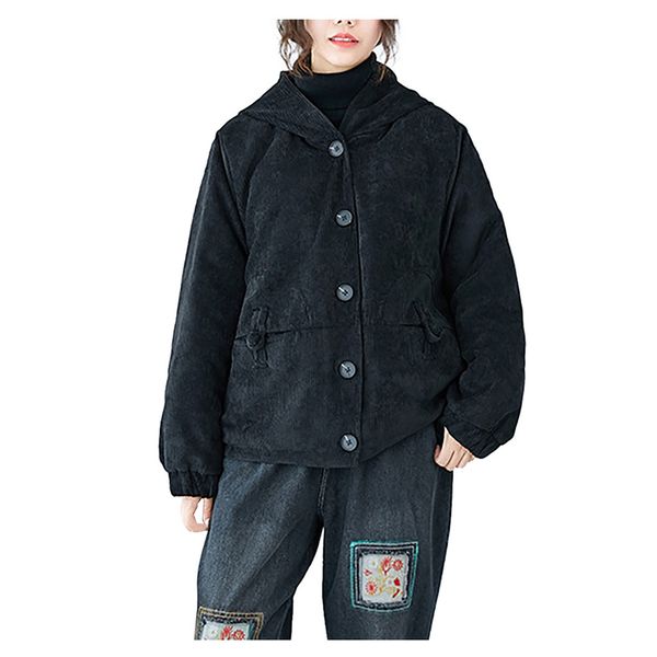 

winter korean jacket thicken vintage solid long sleeve coat outwear outcoat women casual jackets spring autumn outwear, Black