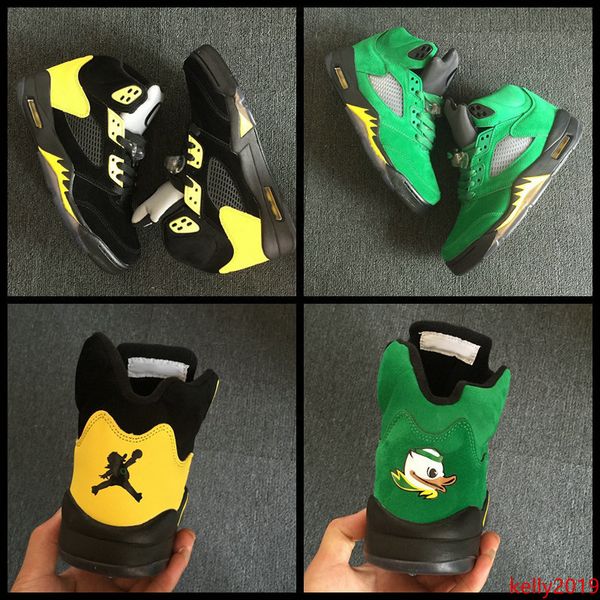 

new 5 5s oregon ducks jumpducks mens basketball shoes green black yellow sport shoe breathable brand sneakers size 8-13