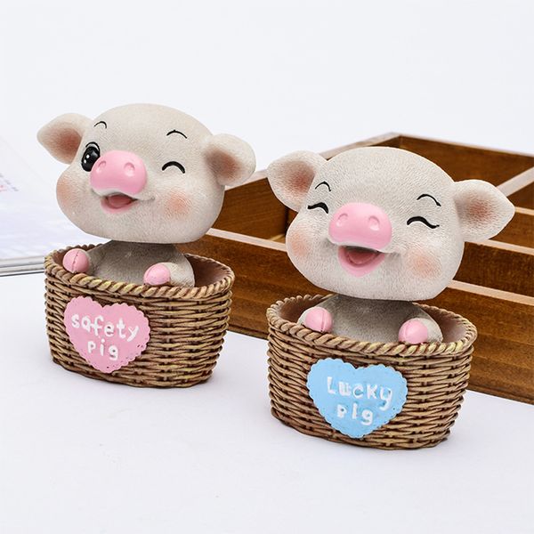

car ornament resin swing head pig in basket cartoon toy automobiles interior dashboard auto dashboard decoration accessories gif
