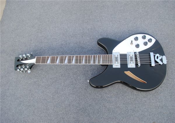 6 string guitar f hole body, 360 electric guitar,black paint body with dot inlay fingerboard,fr